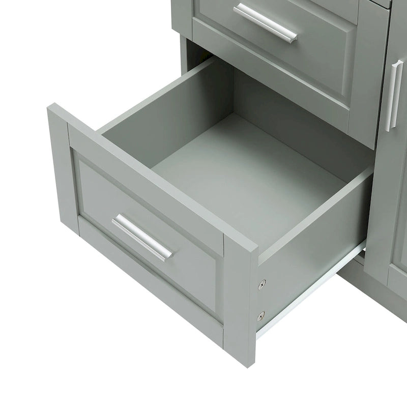 Meuble de rangement haut en MDF blanc/noir/gris avec 3 tiroirs et portes