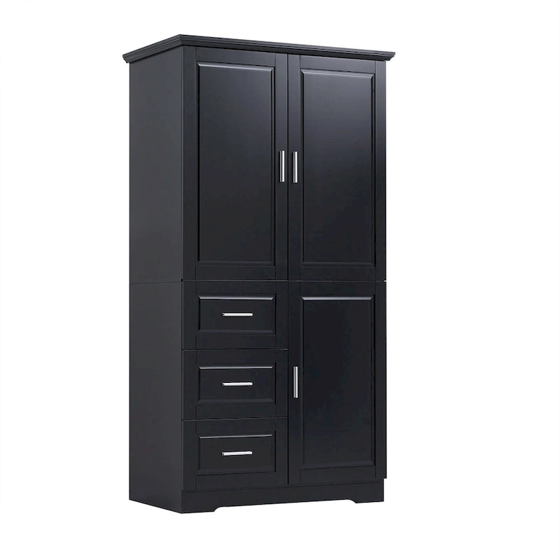 Meuble de rangement haut en MDF blanc/noir/gris avec 3 tiroirs et portes