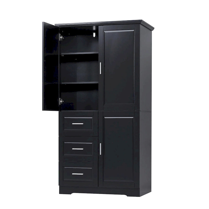 Meuble de rangement haut en MDF blanc/noir/gris avec 3 tiroirs et portes