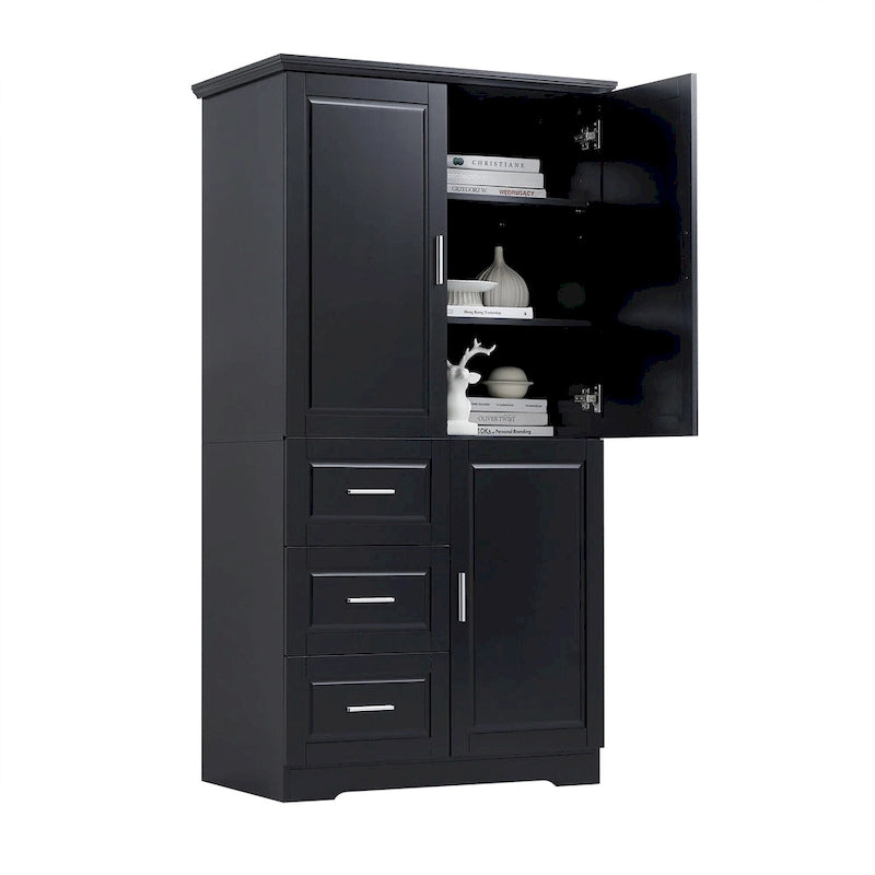 Meuble de rangement haut en MDF blanc/noir/gris avec 3 tiroirs et portes