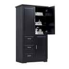 Meuble de rangement haut en MDF blanc/noir/gris avec 3 tiroirs et portes