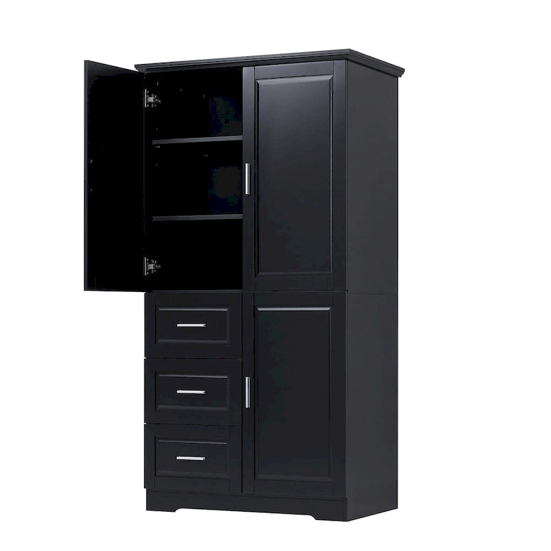 Meuble de rangement haut en MDF blanc/noir/gris avec 3 tiroirs et portes