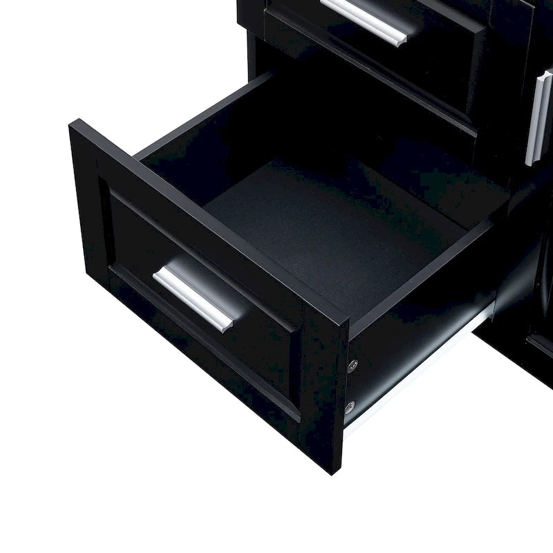 Meuble de rangement haut en MDF blanc/noir/gris avec 3 tiroirs et portes