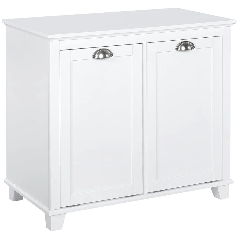 Meuble de salle de bain blanc en MDF avec 2 paniers à linge inclinables et 2 placards de rangement