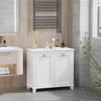Meuble de salle de bain blanc en MDF avec 2 paniers à linge inclinables et 2 placards de rangement