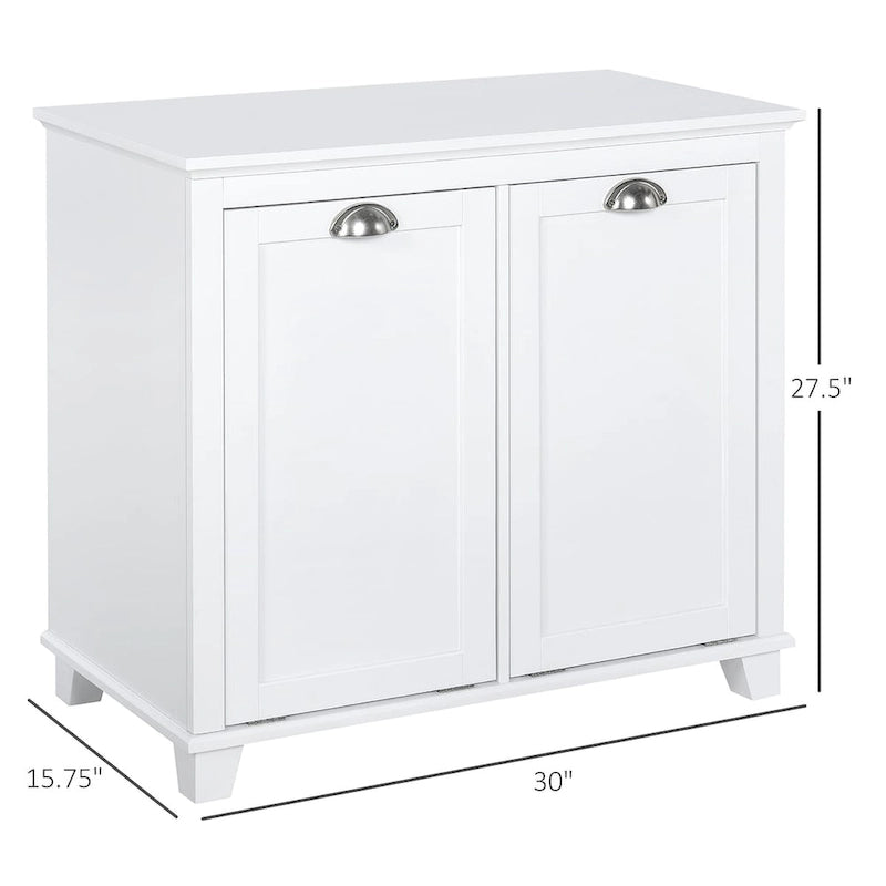 Meuble de salle de bain blanc en MDF avec 2 paniers à linge inclinables et 2 placards de rangement