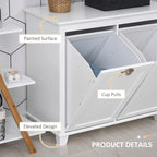 Meuble de salle de bain blanc en MDF avec 2 paniers à linge inclinables et 2 placards de rangement