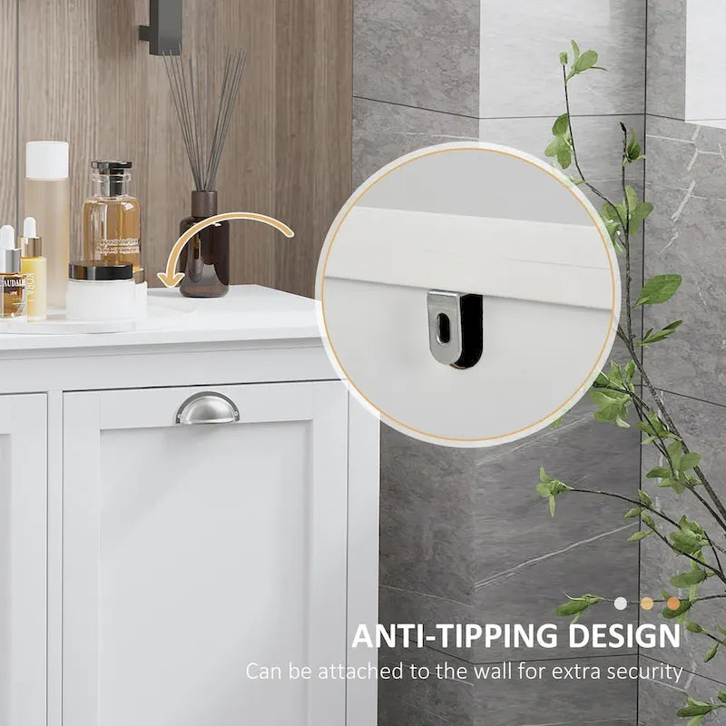 Meuble de salle de bain blanc en MDF avec 2 paniers à linge inclinables et 2 placards de rangement