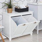 Meuble de salle de bain blanc en MDF avec 2 paniers à linge inclinables et 2 placards de rangement