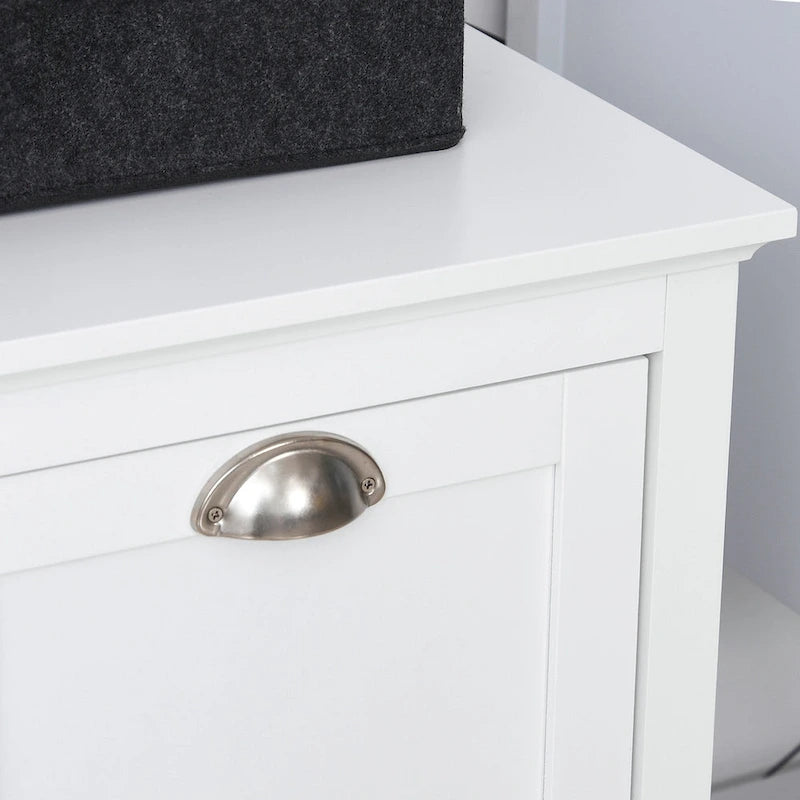 Meuble de salle de bain blanc en MDF avec 2 paniers à linge inclinables et 2 placards de rangement