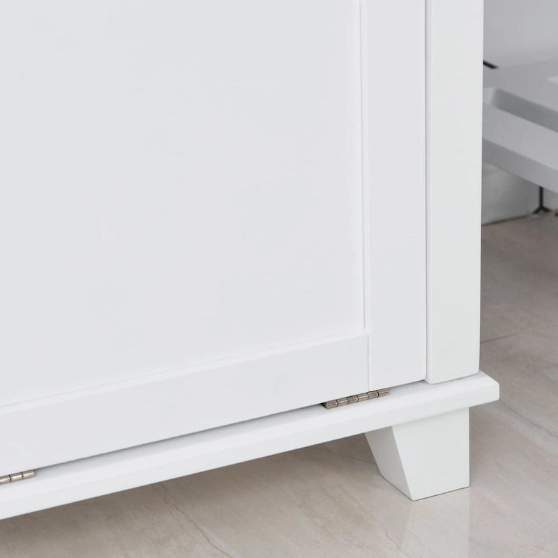 Meuble de salle de bain blanc en MDF avec 2 paniers à linge inclinables et 2 placards de rangement