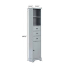 Meuble de salle de bain haut et étroit en bois gris/blanc avec 1 étagère ouverte, 3 tiroirs et 1 porte