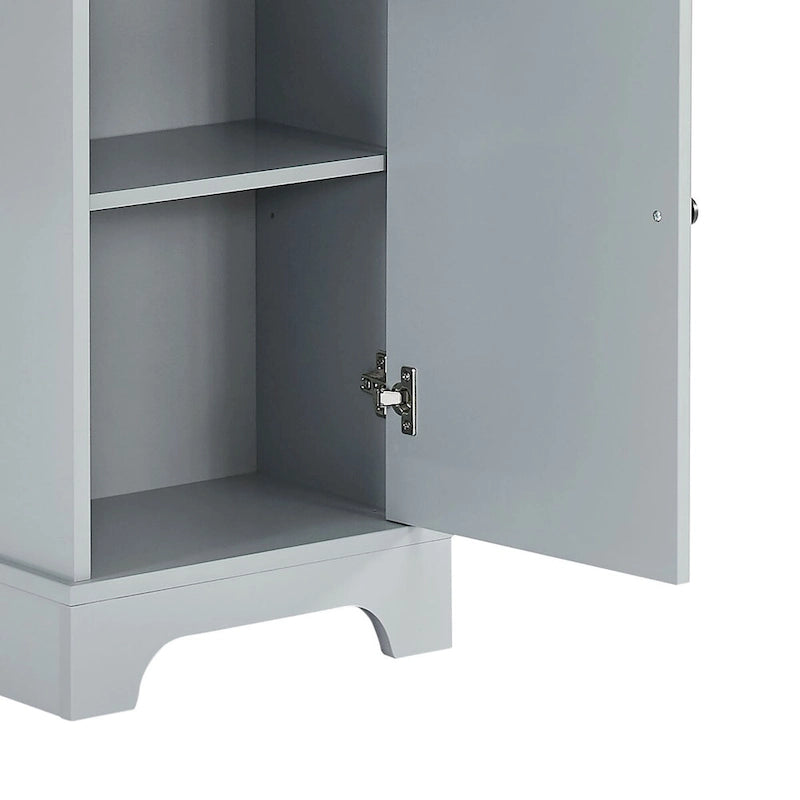 Meuble de salle de bain haut et étroit en bois gris/blanc avec 1 étagère ouverte, 3 tiroirs et 1 porte