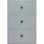 Meuble de salle de bain haut et étroit en bois gris/blanc avec 1 étagère ouverte, 3 tiroirs et 1 porte