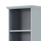 Meuble de salle de bain haut et étroit en bois gris/blanc avec 1 étagère ouverte, 3 tiroirs et 1 porte