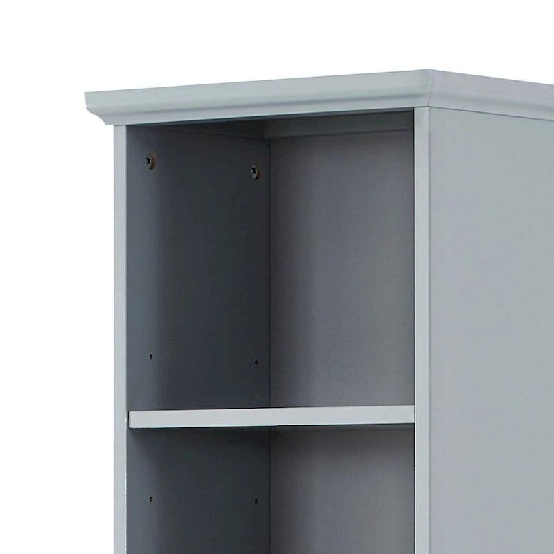 Meuble de salle de bain haut et étroit en bois gris/blanc avec 1 étagère ouverte, 3 tiroirs et 1 porte