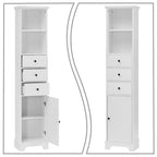 Meuble de salle de bain haut et étroit en bois gris/blanc avec 1 étagère ouverte, 3 tiroirs et 1 porte