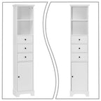 Meuble de salle de bain haut et étroit en bois gris/blanc avec 1 étagère ouverte, 3 tiroirs et 1 porte