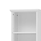 Meuble de salle de bain haut et étroit en bois gris/blanc avec 1 étagère ouverte, 3 tiroirs et 1 porte