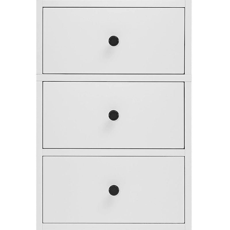 Meuble de salle de bain haut et étroit en bois gris/blanc avec 1 étagère ouverte, 3 tiroirs et 1 porte
