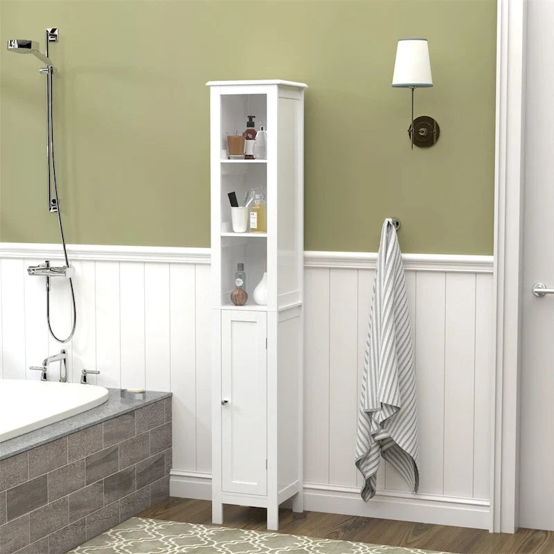 Meuble haut de salle de bain blanc autoportant en MDF avec 1 porte et étagères réglables