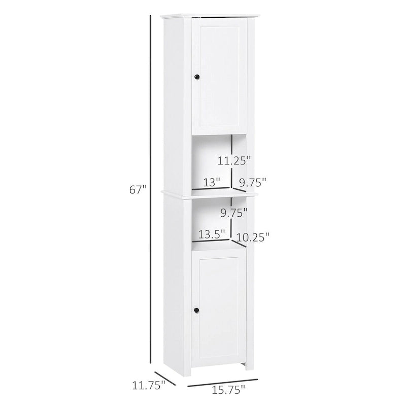 Meuble de rangement haut en bois d'ingénierie blanc sur pied avec 2 armoires et 2 étagères ouvertes