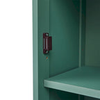Meuble de salle de bain haut sur pied en MDF peint en vert avec 1 tiroir, 1 porte et 3 étagères ouvertes