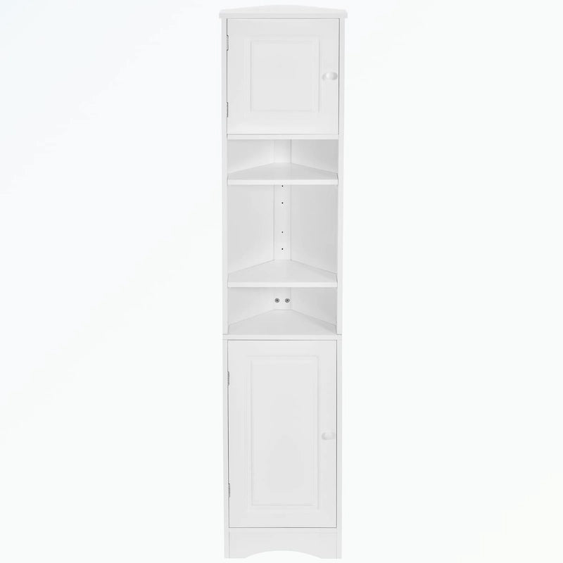 Meuble d'angle de salle de bain haut en MDF blanc avec 2 portes et étagères réglables