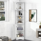 Meuble d'angle de salle de bain haut en MDF blanc avec 2 portes et étagères réglables