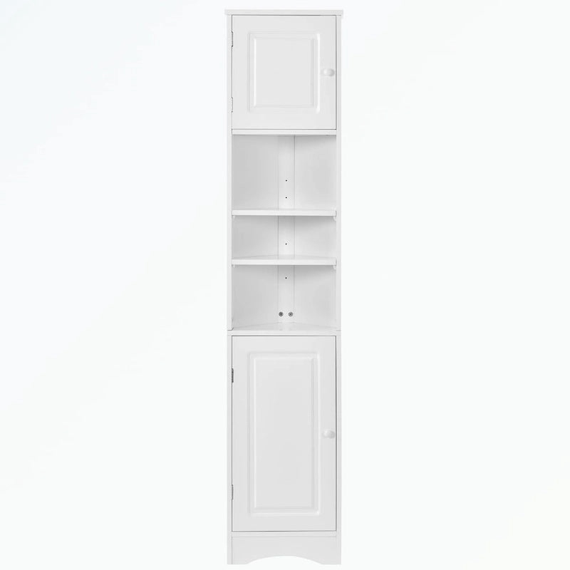Meuble d'angle de salle de bain haut en MDF blanc avec 2 portes et étagères réglables