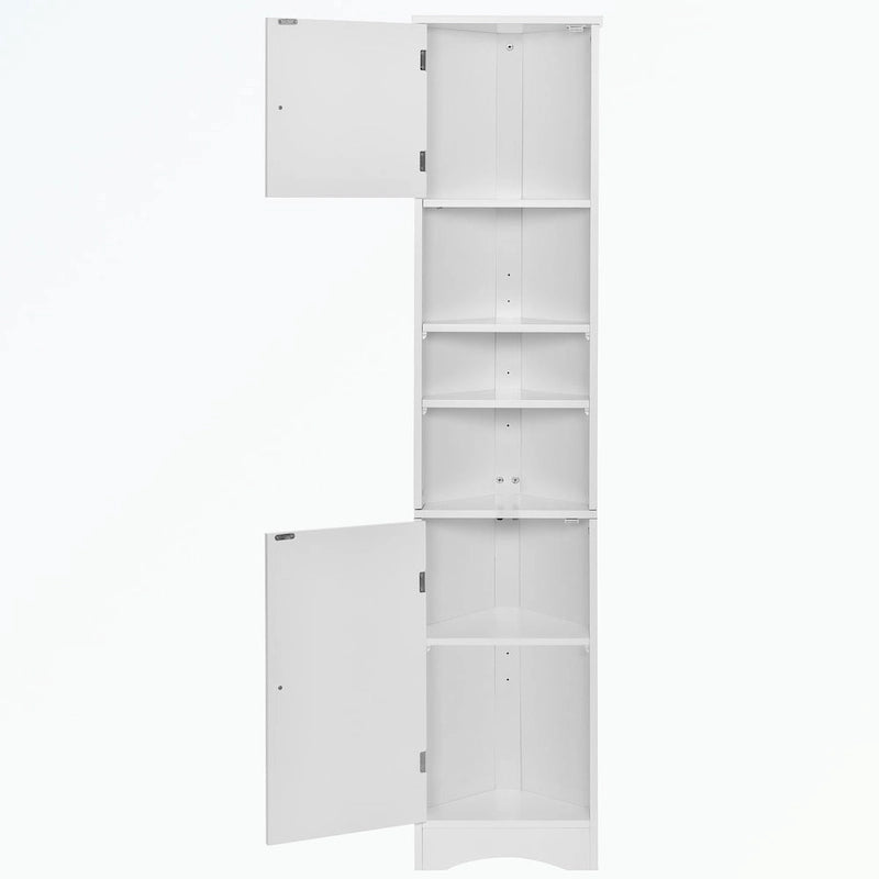 Meuble d'angle de salle de bain haut en MDF blanc avec 2 portes et étagères réglables