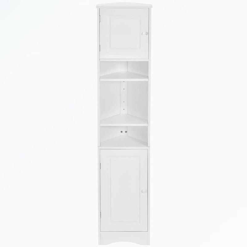 Meuble d'angle de salle de bain haut en MDF blanc avec 2 portes et étagères réglables