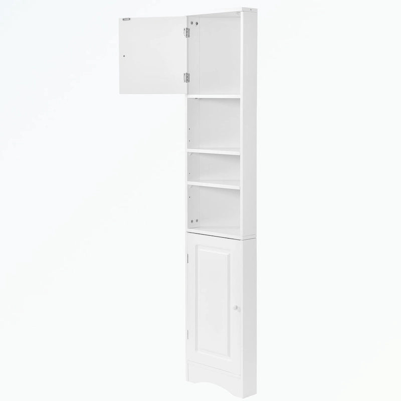 Meuble d'angle de salle de bain haut en MDF blanc avec 2 portes et étagères réglables