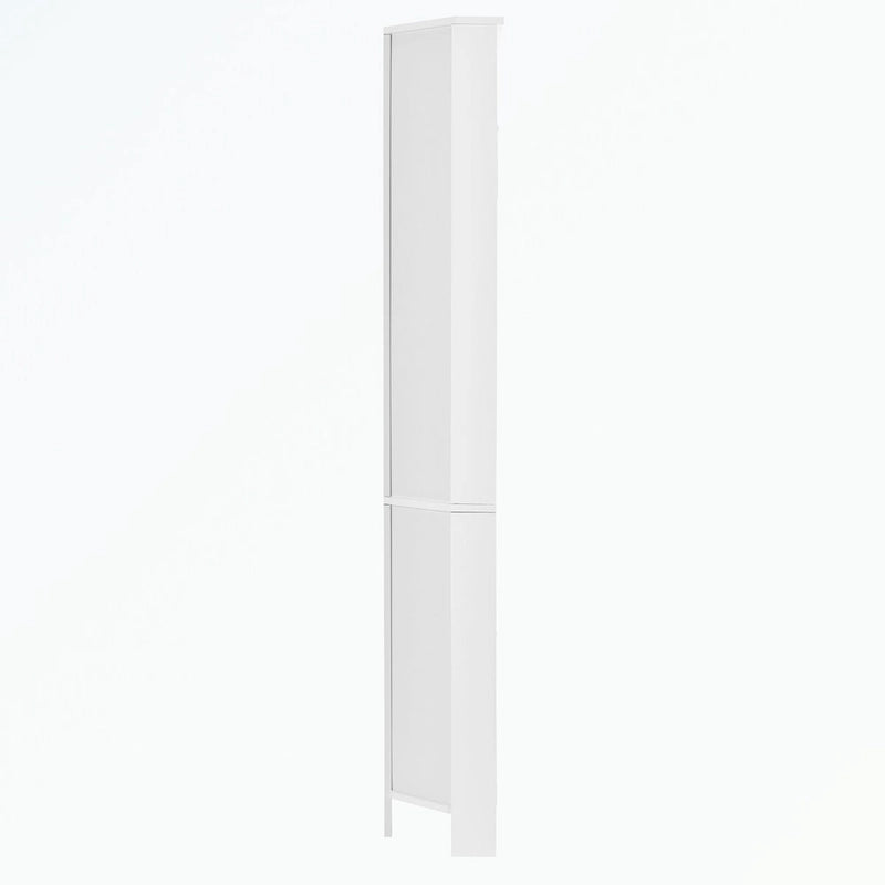 Meuble d'angle de salle de bain haut en MDF blanc avec 2 portes et étagères réglables
