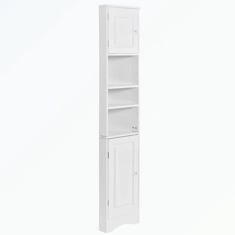Meuble d'angle de salle de bain haut en MDF blanc avec 2 portes et étagères réglables