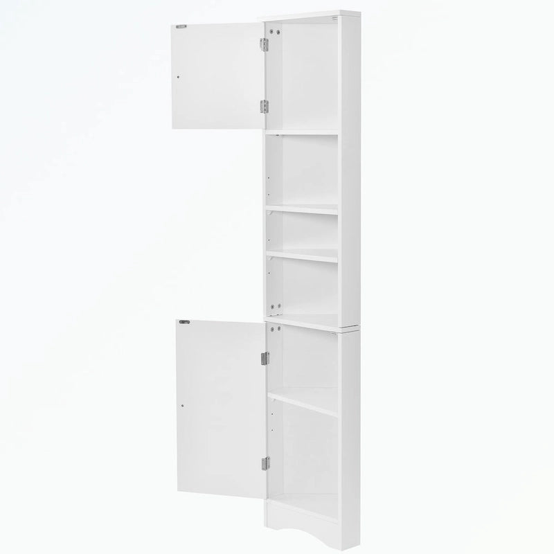 Meuble d'angle de salle de bain haut en MDF blanc avec 2 portes et étagères réglables