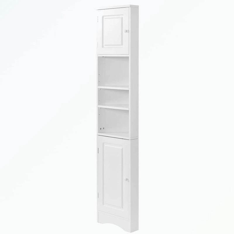 Meuble d'angle de salle de bain haut en MDF blanc avec 2 portes et étagères réglables