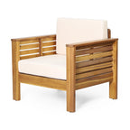 Ensemble causeuse et table basse d'extérieur en bois d'acacia avec coussins