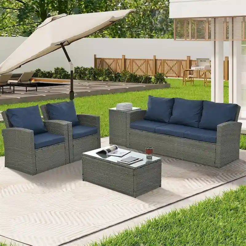 Ensemble de 5 meubles en osier, mobilier de terrasse, meubles en osier PE saisonniers