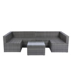 Canapé d'angle d'extérieur 5 pièces en rotin avec 2 oreillers et table