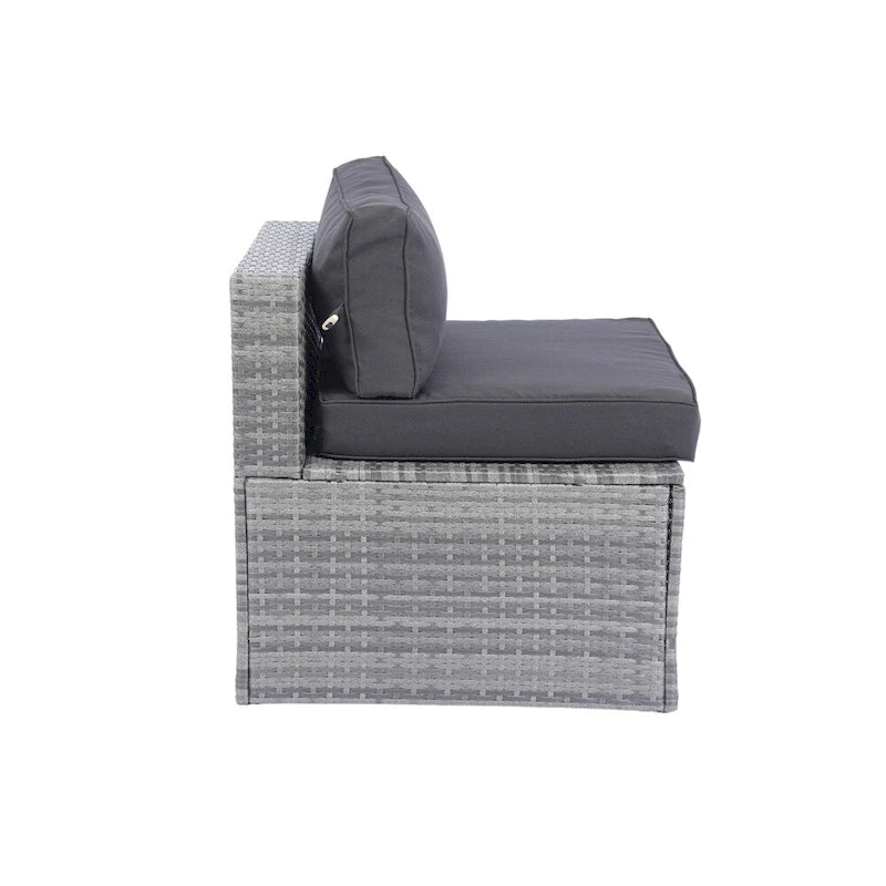 Canapé d'angle d'extérieur 5 pièces en rotin avec 2 oreillers et table