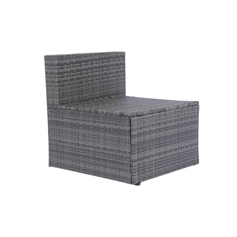 Canapé d'angle d'extérieur 5 pièces en rotin avec 2 oreillers et table