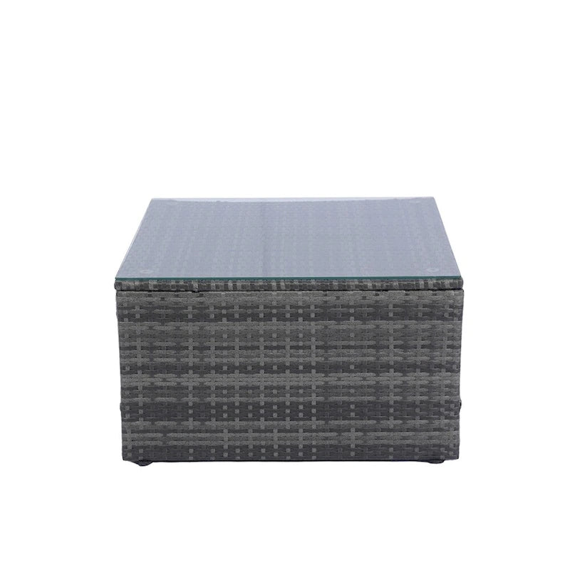 Canapé d'angle d'extérieur 5 pièces en rotin avec 2 oreillers et table