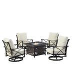 Ensemble table brasero en aluminium noir avec quatre fauteuils de club