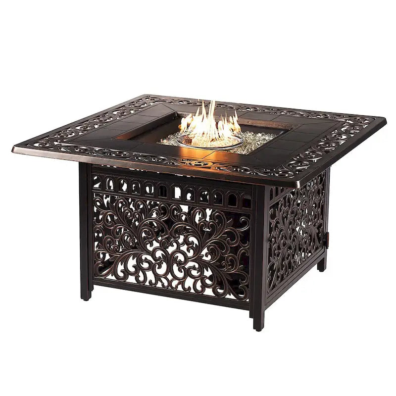 Ensemble table brasero en aluminium noir avec quatre fauteuils de club