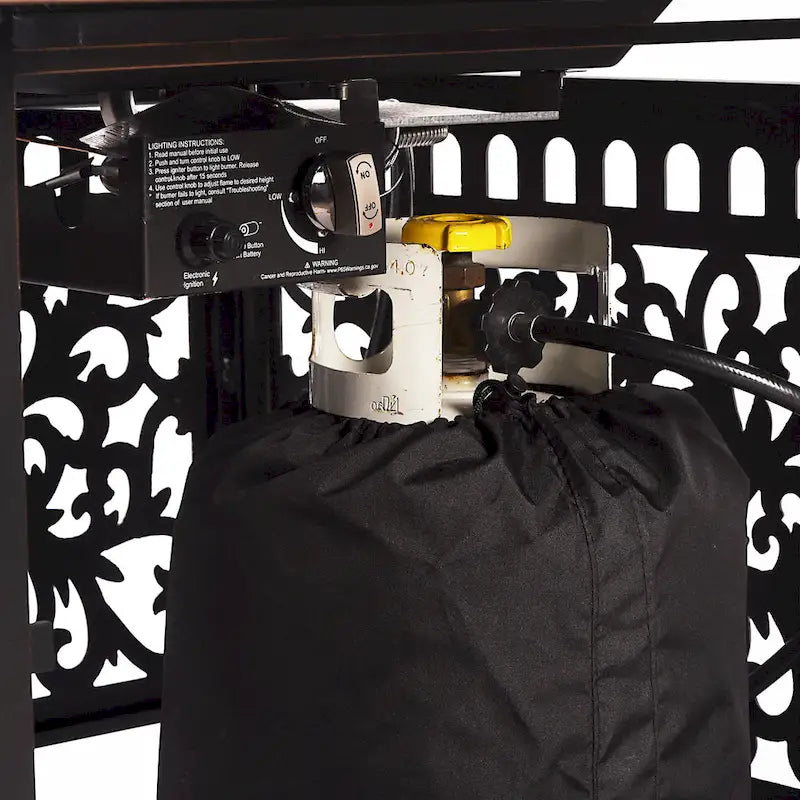 Ensemble table brasero en aluminium noir avec quatre fauteuils de club
