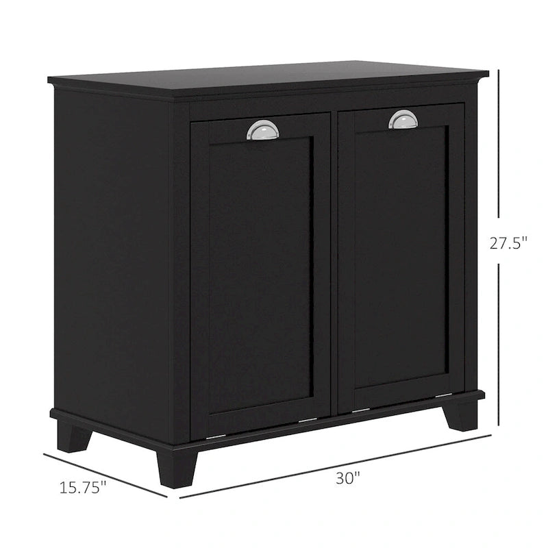 Meuble de sol de salle de bain en MDF noir avec 2 paniers à linge basculants et 2 armoires de rangement