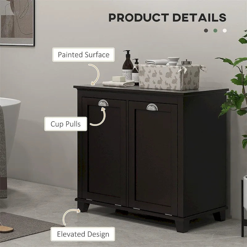 Meuble de sol de salle de bain en MDF noir avec 2 paniers à linge basculants et 2 armoires de rangement