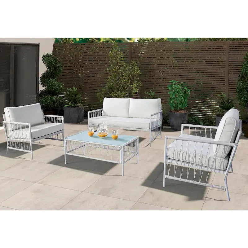 Ensemble de conversation de patio en osier moderne blanc 4 pièces Plato de Furniture of America