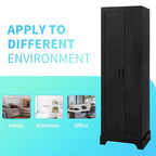 Meuble de rangement 2 portes avec finition bois noir et étagères réglables